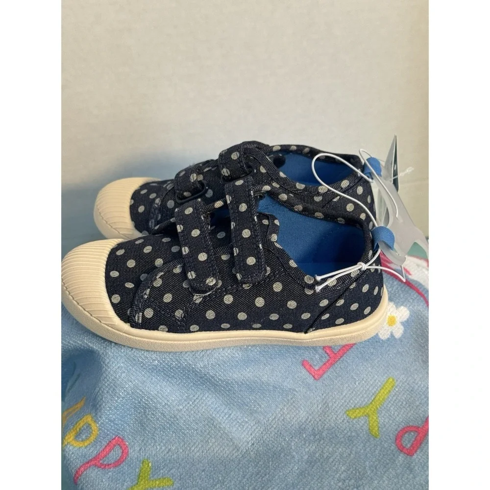 Toddler Girls Slip On Canvas Shoes - Blue w/ White Polka Dots‎ - Size 10 NEW